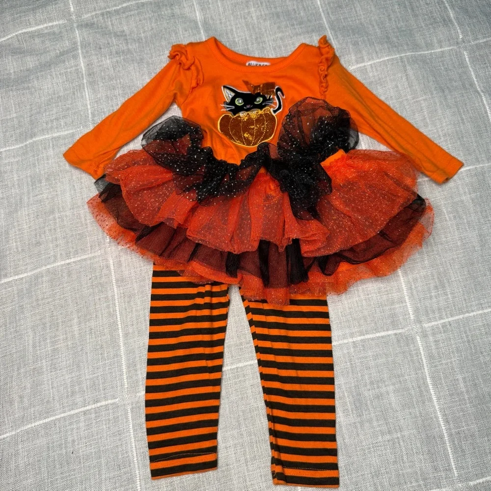 BlueBeri Boulevard 18 Months Halloween Long Sleeve Tutu Top Leggings Set Glitter